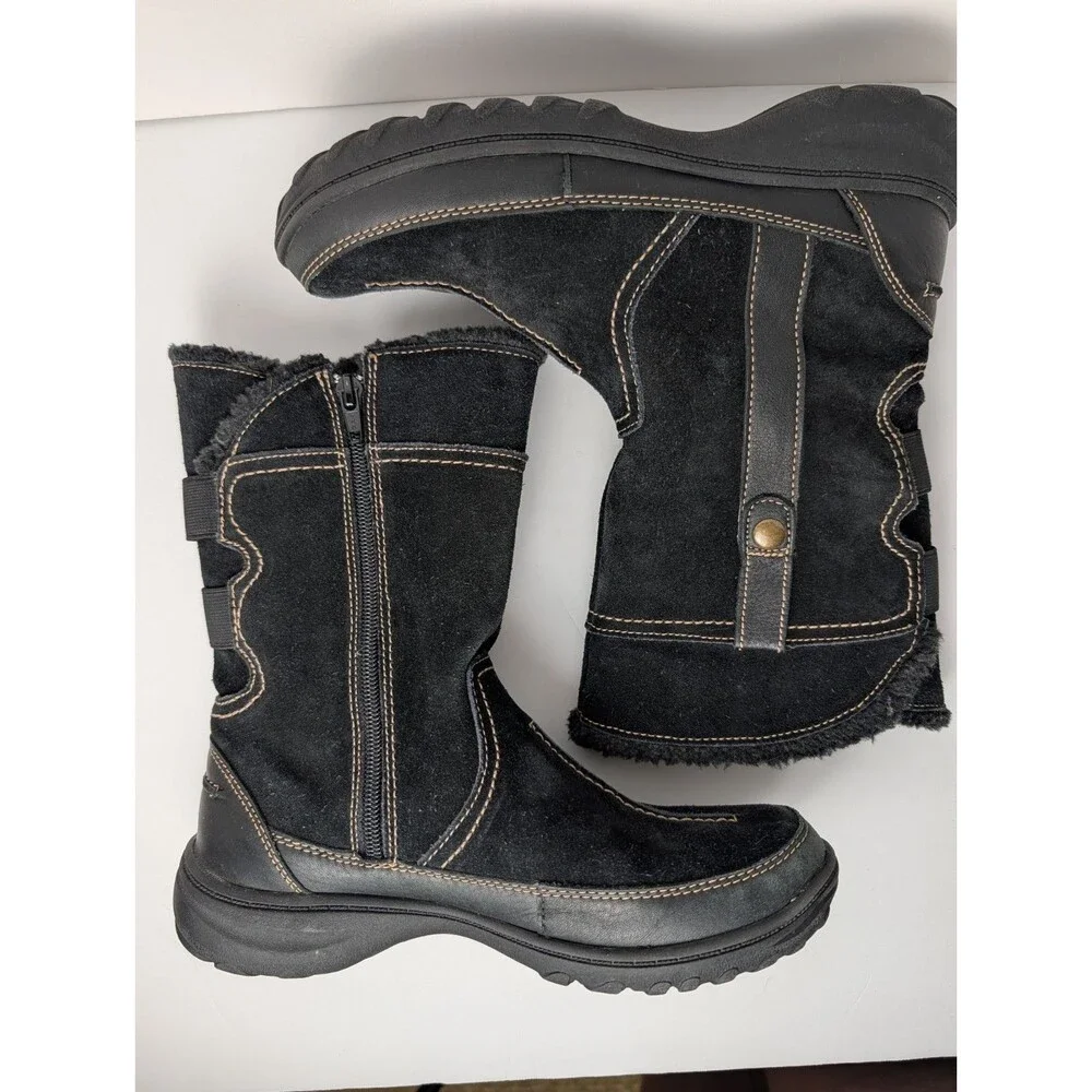 Clarks Womens Black Suede Andes Fortune Q Comfort Winter Boots Size 6.5M 63058
